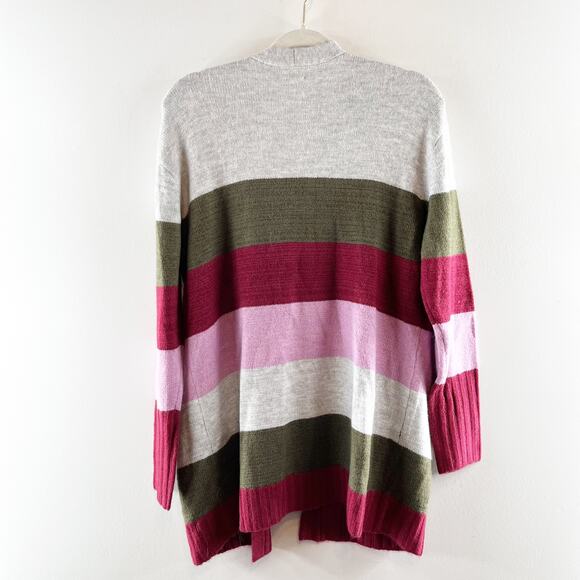 Caslon Long Sleeve Striped Colorblock Duster Open Cardigan Sweater Gray Small - Picture 5 of 5